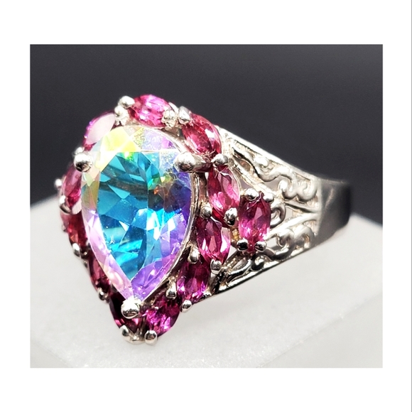 STS Jewelry - Sterling Silver Mystic Topaz & Garnet Ring